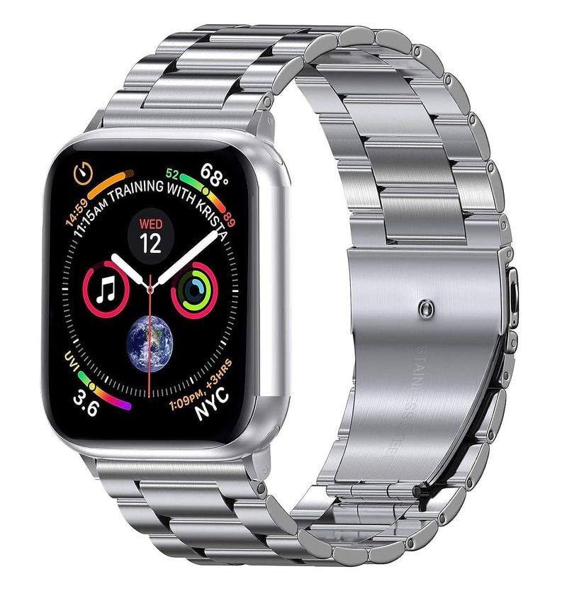 FOLX FMS1210 Metal Stainless Steel Milanese Magnetic Straps / Heavy Chain Bands Compatible With Apple iWatch Band For Men Women Unisex, Replacement Straps 49mm 45mm 44mm 42mm 41mmm 40mm 38mm For iWatch Series Ultra/8/7/6/5/4/3/2/1/SE/SE2【 👉 Only Strap For Apple iWatch ⌚ Watch NOT Included 】 (38MM 40MM 41MM, SILVER [ HEAVY CHAIN ]) - Image 1