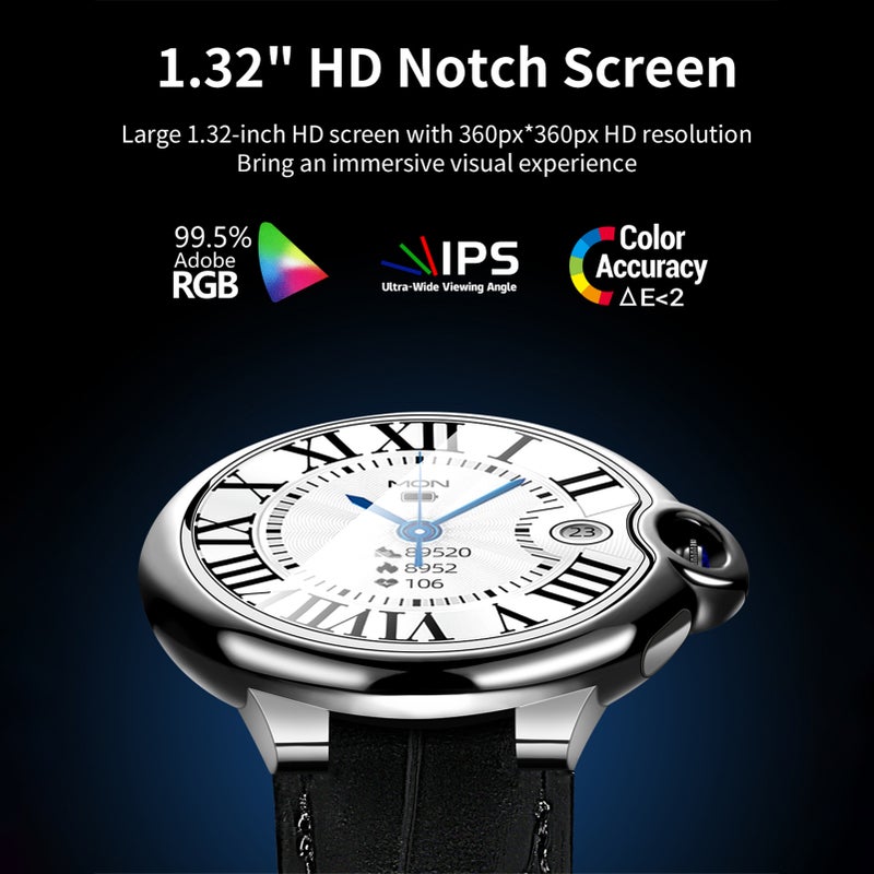 Smart Watch 1.32" HD Notch Screen Metal & Leather Strap - BT Calling Health Testing Smart Watch for Men Women Home Sport Daily Use - Image 4