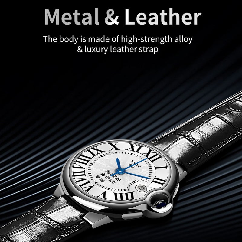 Smart Watch 1.32" HD Notch Screen Metal & Leather Strap - BT Calling Health Testing Smart Watch for Men Women Home Sport Daily Use - Image 3