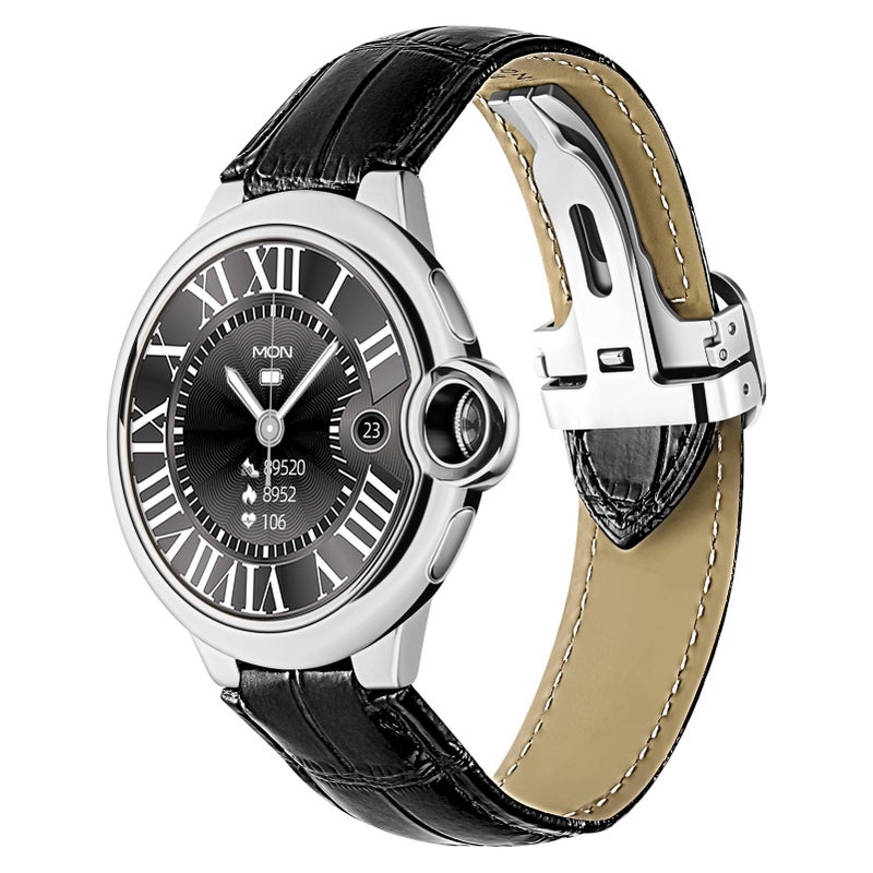 Smart Watch 1.32" HD Notch Screen Metal & Leather Strap - BT Calling Health Testing Smart Watch for Men Women Home Sport Daily Use - Image 1