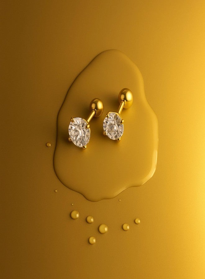 BLACKBOX Gold Plated CZ Stud Earrings for Women - Hypoallergenic Korean Style Crystal Studs| Daily use Jewellery| Best Gift for Birthday, Anniversary & Wedding - Image 3