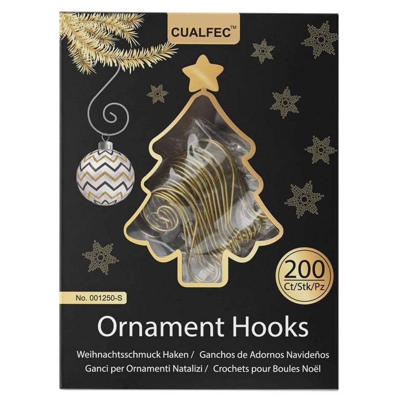 CUALFEC Christmas Ornaments Hooks Christmas Tree Hanger Great for Christmas Tree Decoration  200 Gold