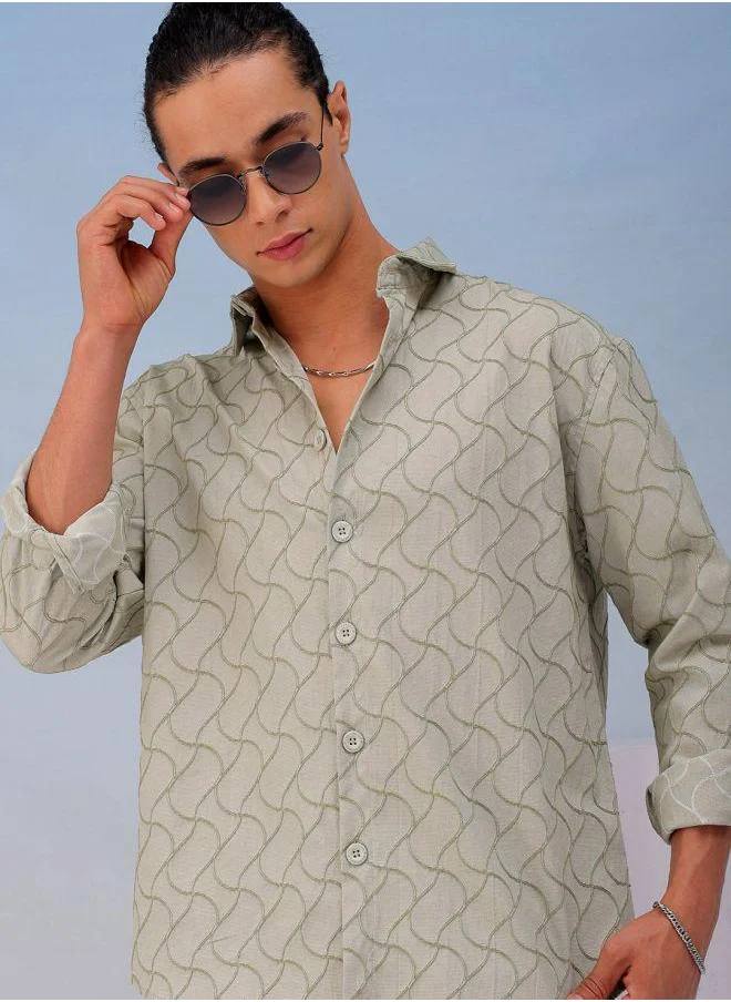 شركة المرآب الهندية Men Relaxed Fit Solid Full Sleeves Cutaway Collar Resort Wear Shirt