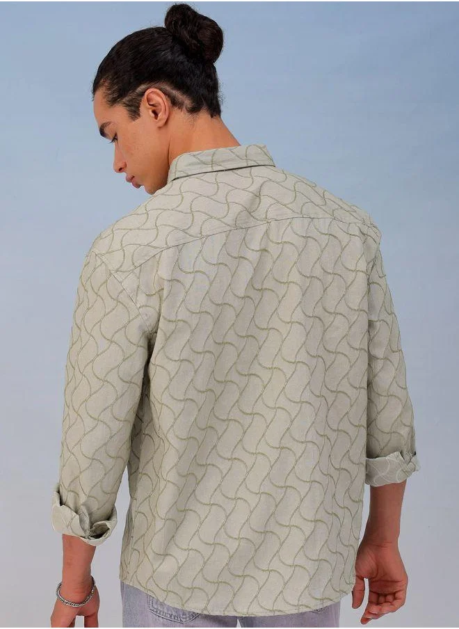 شركة المرآب الهندية Men Relaxed Fit Solid Full Sleeves Cutaway Collar Resort Wear Shirt