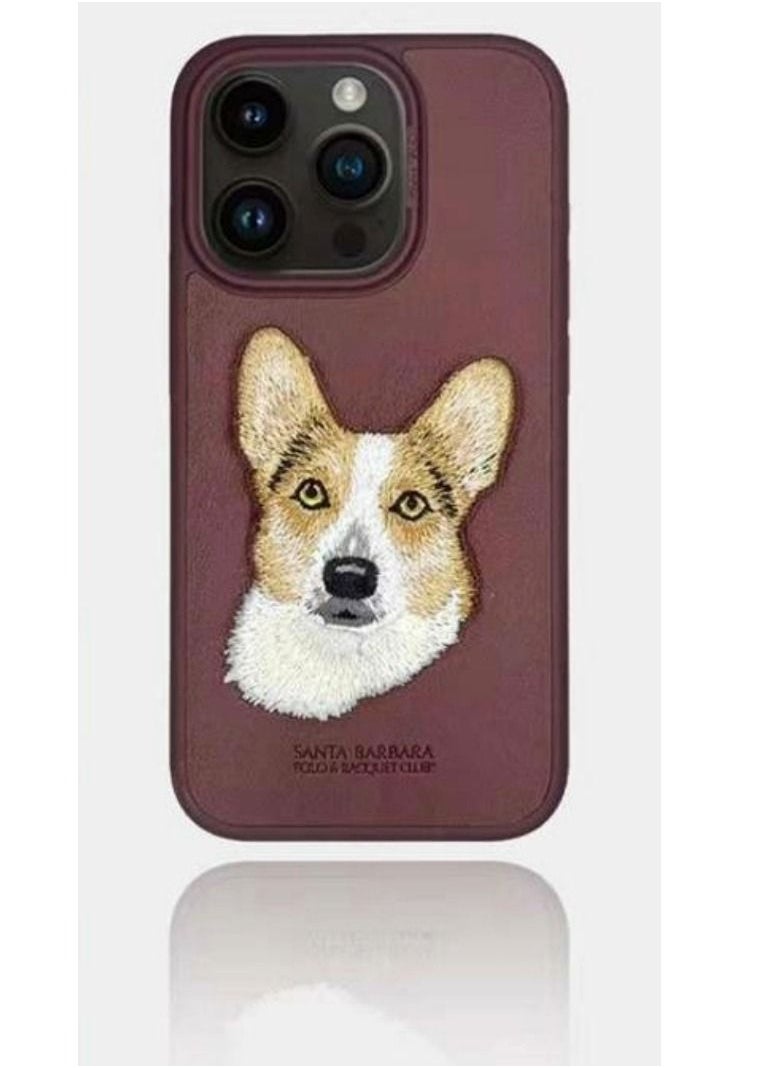 SANTA BARBARA POLO & RACQUET CLUB Polo Curtis Series Embroidery Dog Phone Case for iPhone 15 Pro | Luxury PU Leather, Threaded Embroidery, Shockproof, Scratch-Resistant, Soft Grip, Drop Protection, Precise Cutouts for Camera & Ports - Red  - Image 1