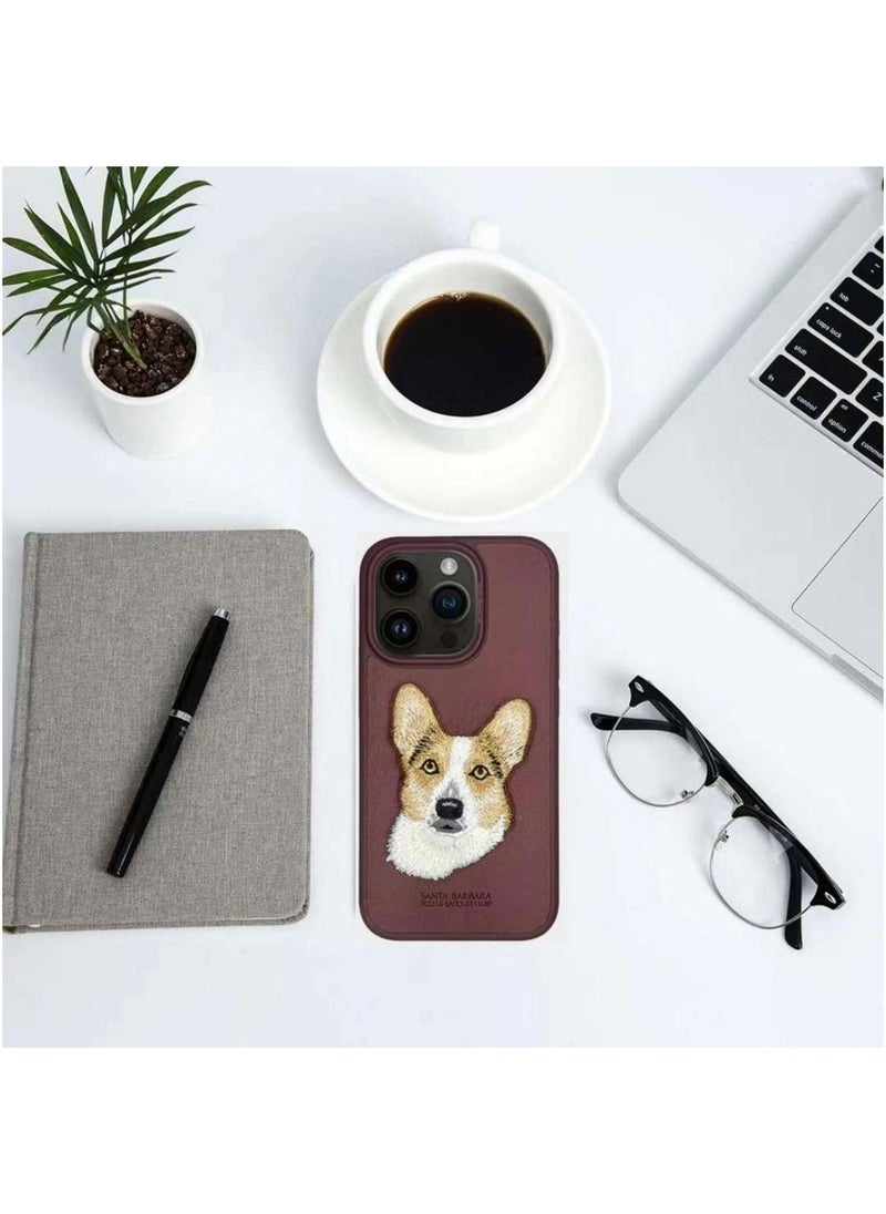 SANTA BARBARA POLO & RACQUET CLUB Polo Curtis Series Embroidery Dog Phone Case for iPhone 15 Pro | Luxury PU Leather, Threaded Embroidery, Shockproof, Scratch-Resistant, Soft Grip, Drop Protection, Precise Cutouts for Camera & Ports - Red  - Image 2