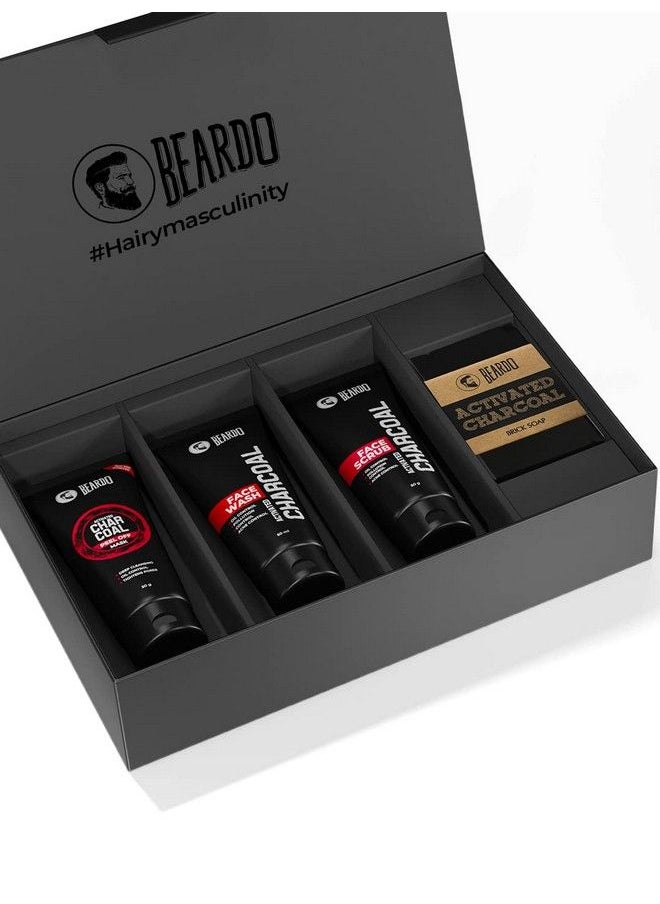 BEARDO - Charcoal 4In1 Giftset For Men ; Complete Face & Body Kit Pack Of 4 (Facewash Peeloff Mask Scrub Soap) ; Best Gift For Men ; Gift For Husband - Image 1