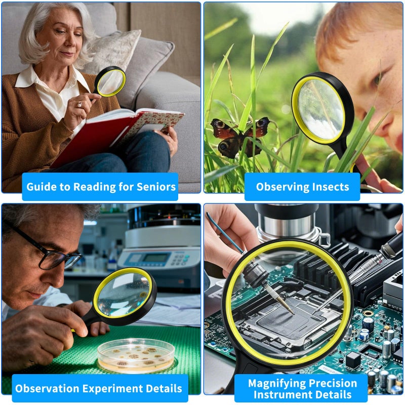 AskBed Premium 10X Magnifying Glass with Large 3 Inch (75mm) Lens - Ideal for Kids, Seniors, Close Work, Reading - Loupe Magnifier with Rubber Handle and Hole Design - Image 5