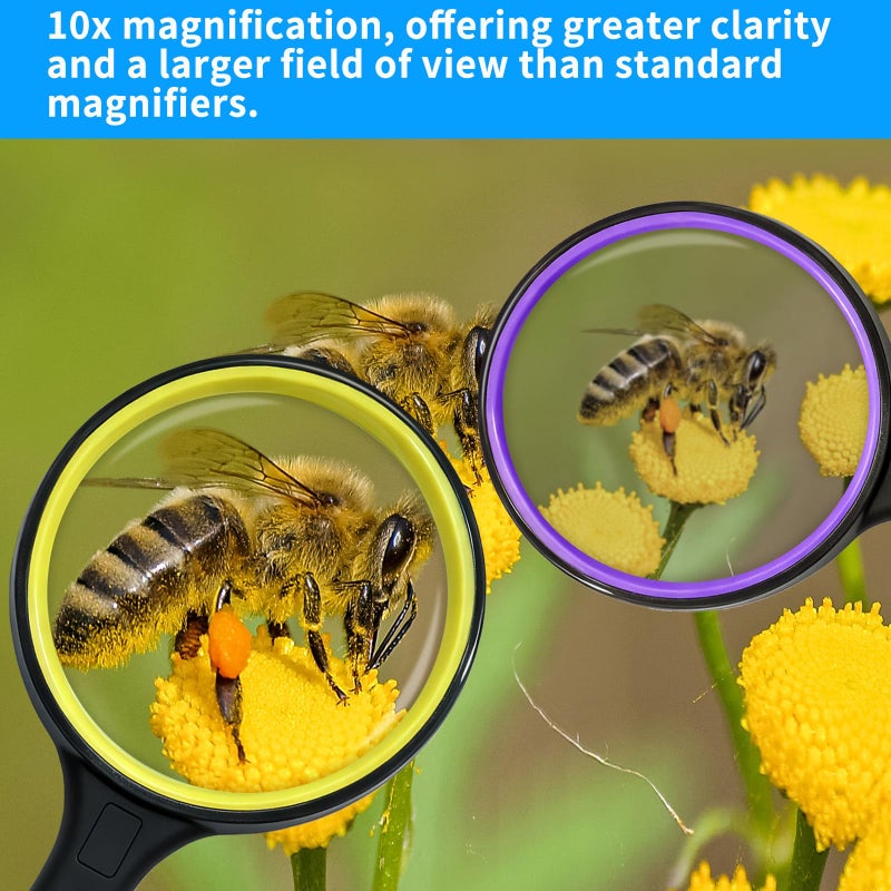 AskBed Premium 10X Magnifying Glass with Large 3 Inch (75mm) Lens - Ideal for Kids, Seniors, Close Work, Reading - Loupe Magnifier with Rubber Handle and Hole Design - Image 3