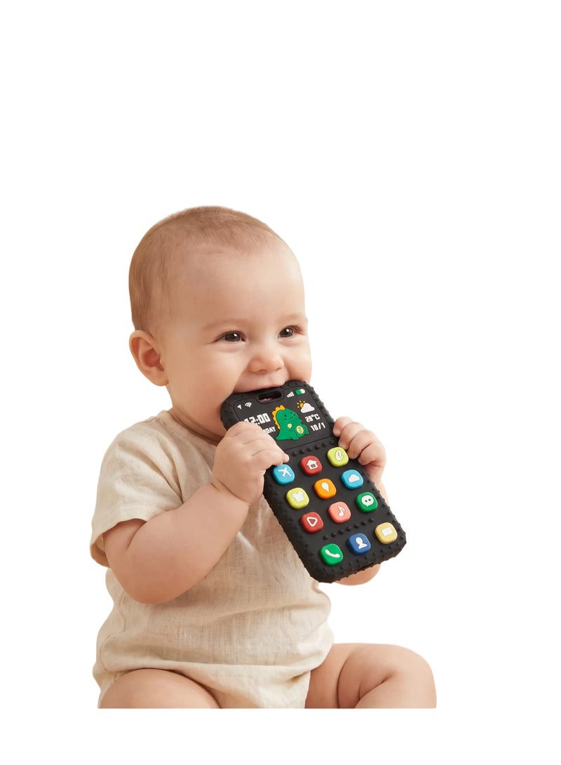 عضاض سيليكون على شكل جهاز تحكم عن بعد، خالٍ من مادة BPA، لعبة مضغ على شكل جهاز تحكم بالتلفاز، تخفيف ألم التسنين للرضع، للأطفال من 0-12 شهرًا (أسود) - Image 2