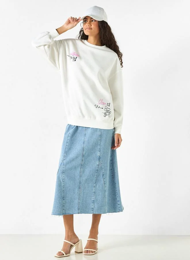 SP Characters Mickey Mouse Print Sweatshirt with Long Sleeves