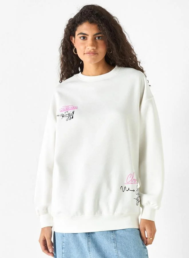 Mickey Mouse Print Sweatshirt with Long Sleeves