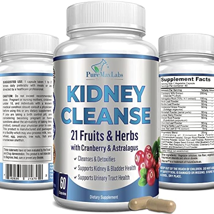 YUMMYVITE Herbal Kidney Cleanse with Cranberry Extract, Astralagus - 21 Fruits & Herbs - Detox & Cleanse Urinary Tract & Bladder Health, Kidney Support, 60 Vegan Capsules - Image 1