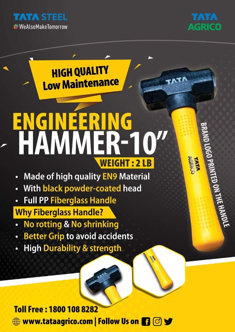 AGRICO Tata Agrico Sledge Hammer | Heavy-Duty Forged Steel Head with Fiberglass Handle | Industrial Demolition & Construction Tool - Image 3
