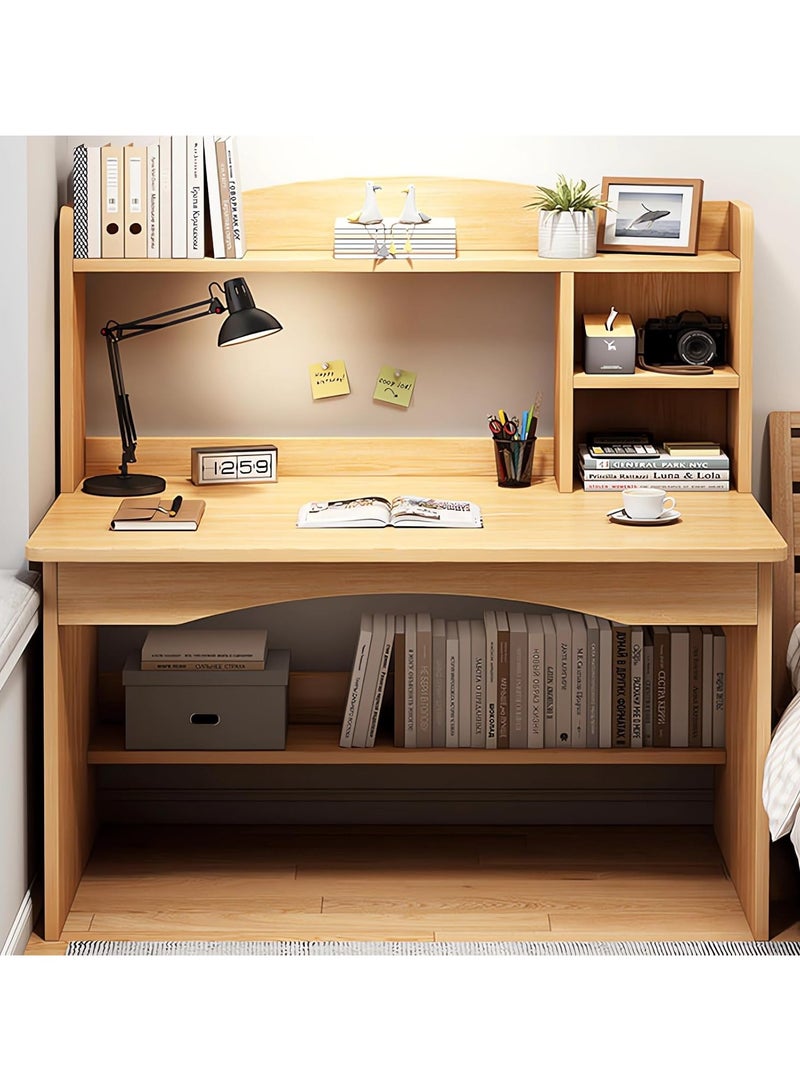 Gaming Desk with Hutch,Computer Desk with Storage Shelves and Bookshelf,Modern Simple Desk with cabinet,Modern Home Office Desk Study Desk with Drawers for Storage 100 * 48 * 120cm (Light Walnut) - Image 1