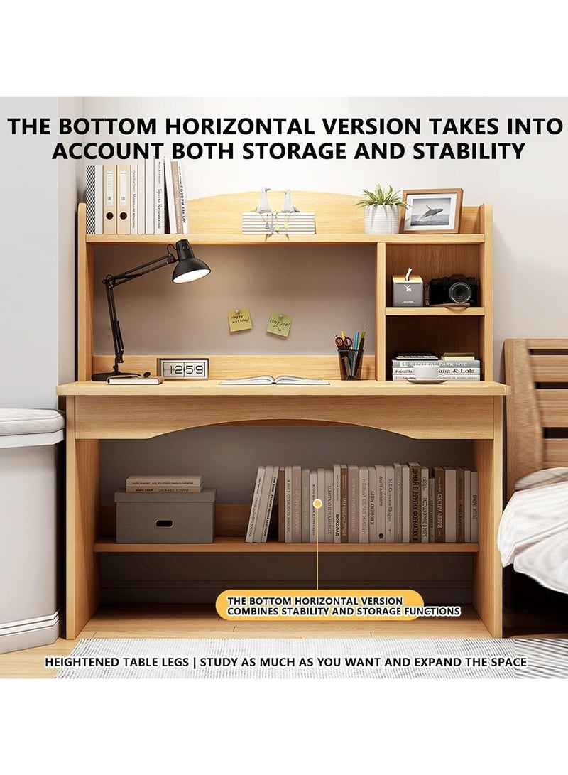 Gaming Desk with Hutch,Computer Desk with Storage Shelves and Bookshelf,Modern Simple Desk with cabinet,Modern Home Office Desk Study Desk with Drawers for Storage 100 * 48 * 120cm (Light Walnut) - Image 3