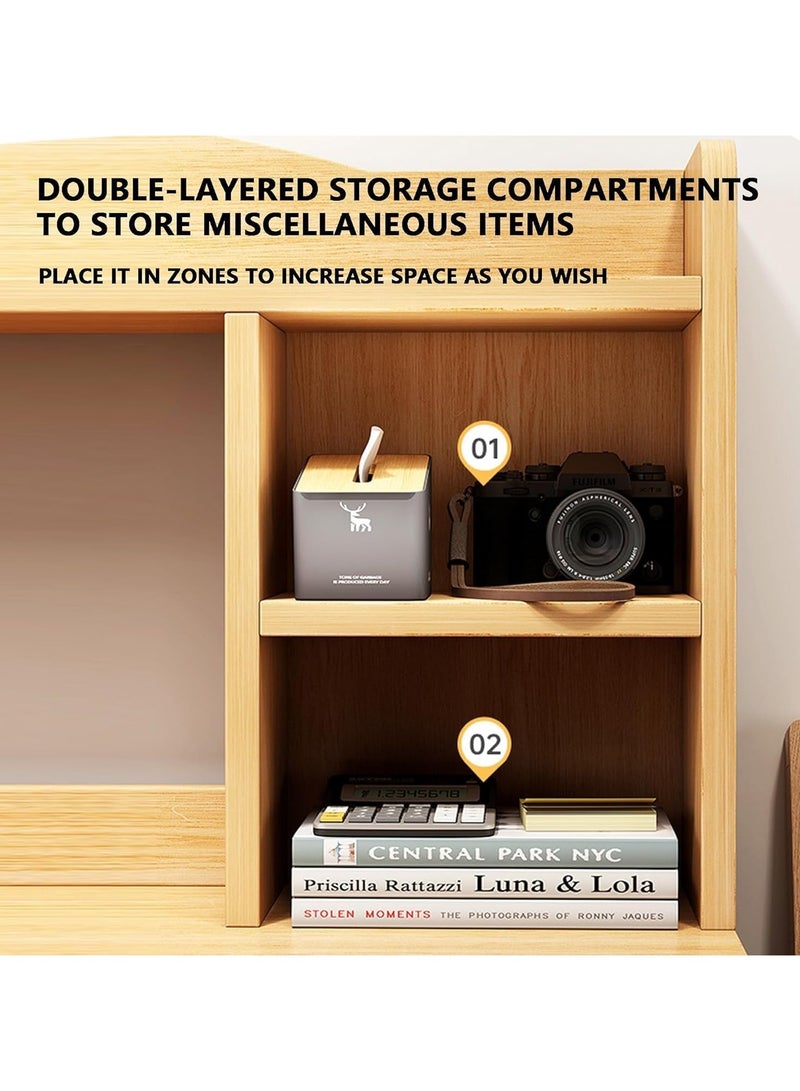 Gaming Desk with Hutch,Computer Desk with Storage Shelves and Bookshelf,Modern Simple Desk with cabinet,Modern Home Office Desk Study Desk with Drawers for Storage 100 * 48 * 120cm (Light Walnut) - Image 5