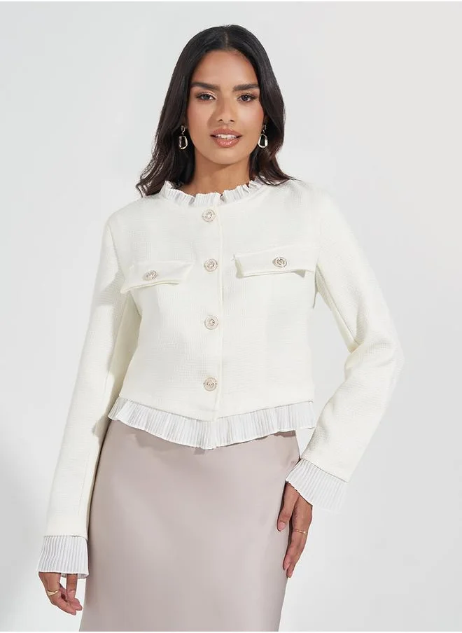 Styli Regular Fit Tweed Jacket with Woven Trim