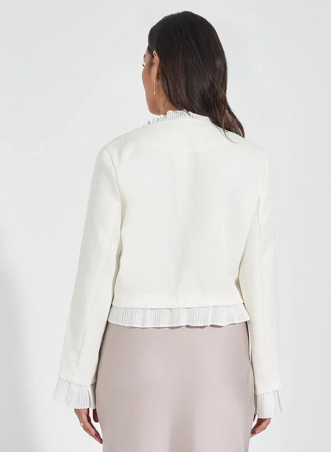 Styli Regular Fit Tweed Jacket with Woven Trim