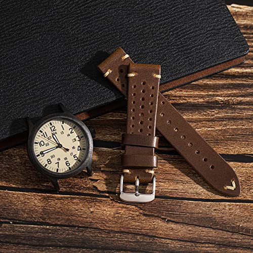 EACHE Rally Racing Leather Watch Bands 20mm Brown Leather Watch Straps Oil Waxed Leather Straps Retro Brown - Image 4