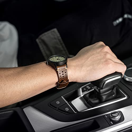 EACHE Rally Racing Leather Watch Bands 20mm Brown Leather Watch Straps Oil Waxed Leather Straps Retro Brown - Image 5
