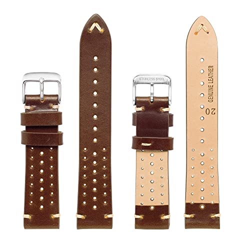 EACHE Rally Racing Leather Watch Bands 20mm Brown Leather Watch Straps Oil Waxed Leather Straps Retro Brown - Image 3