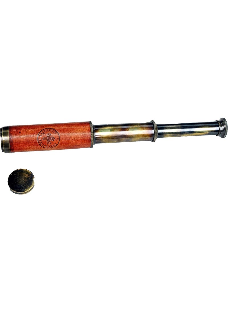 Generic 12 Antique Brass Unique Lid Telescope with Orange Leather Grip Vintage Handcrafted Telescope Pirate Navigation Spyglass Nautical Telescope for Hiking Traveling Dcor by AU Enterprises  - Image 1