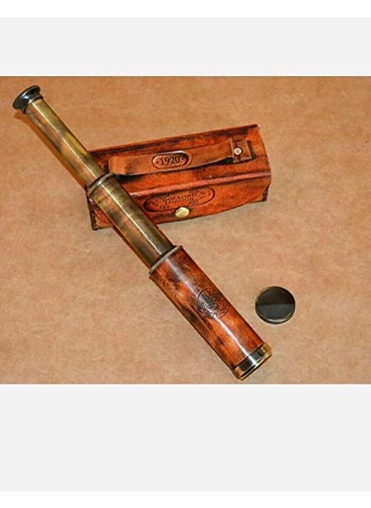 Generic 12 Antique Brass Unique Lid Telescope with Orange Leather Grip Vintage Handcrafted Telescope Pirate Navigation Spyglass Nautical Telescope for Hiking Traveling Dcor by AU Enterprises  - Image 2