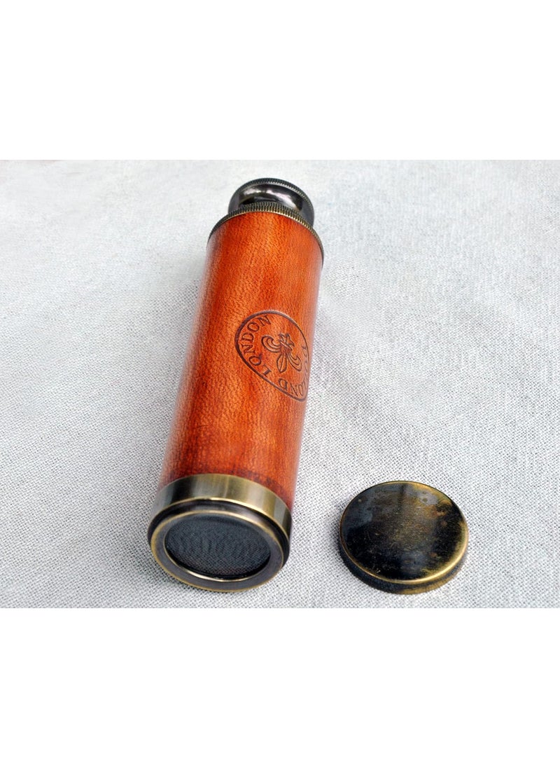 Generic 12 Antique Brass Unique Lid Telescope with Orange Leather Grip Vintage Handcrafted Telescope Pirate Navigation Spyglass Nautical Telescope for Hiking Traveling Dcor by AU Enterprises  - Image 3