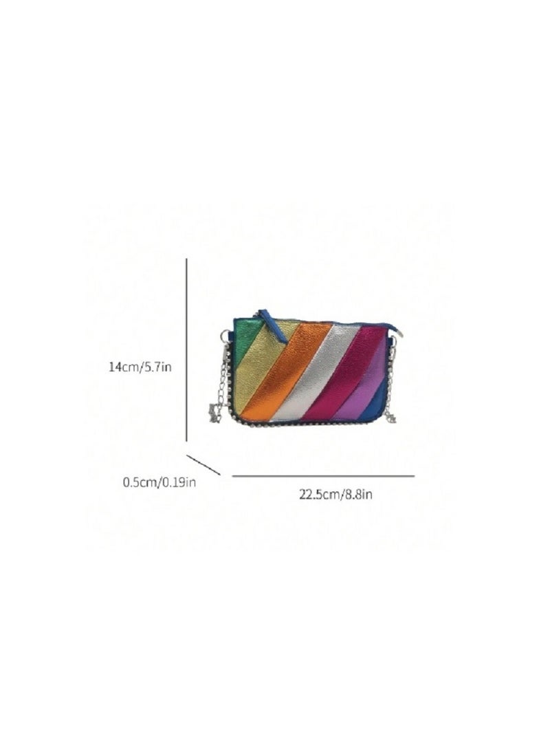 Shein Colorful Striped Women Handbag New Fashion Charm Shoulder Bag Chain Crossbody  - Image 4
