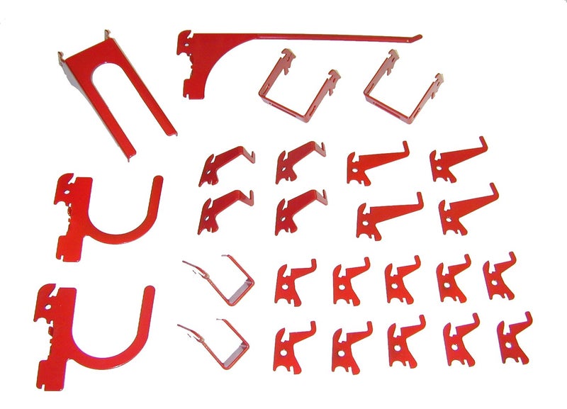 Wall Control KT-200-DLX R Slotted Storage Panel Deluxe Hook Kit, Red - Image 1