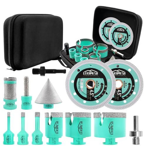 LEKOMESH Diamond Tile Hole Saw Kit - 13PCS 6-65mm Vacuum Brazed Drill Bits Set for Porcelain Ceramic Marble Granite, Core Drill Bits with Finger Bit Chamfer Tool Cutting Wheel, Dry Wet Use, 5/8-11 Thread - Image 1