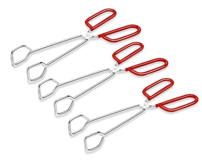 10INCH HEAVY DUTY STAINLESS STEEL KITCHEN TONGS NONSLIP COMFORTABLE RED GRIP SCISSOR DESIGN HEAT RESISTANT FOR BBQ AND COOKING SET OF 3