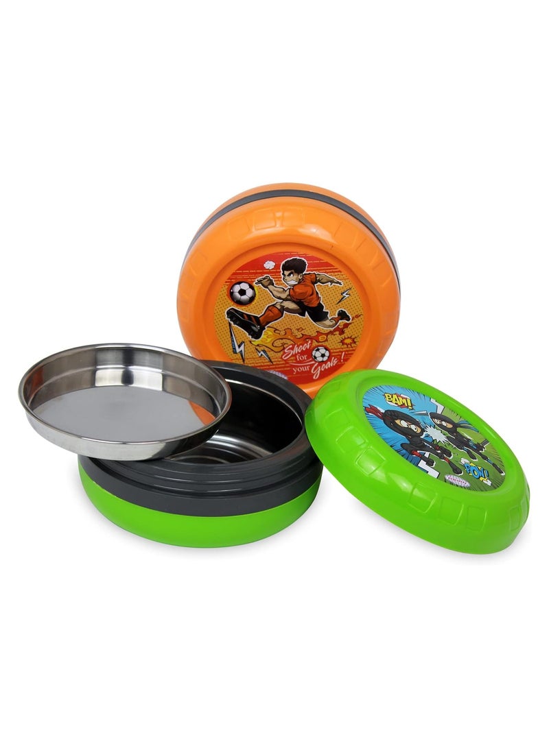 Asian Stainless Steel insulated Kids Lunch Box, Round Tiffin Leak proof Airtight box with Assorted Colors - Orbit  - Image 3