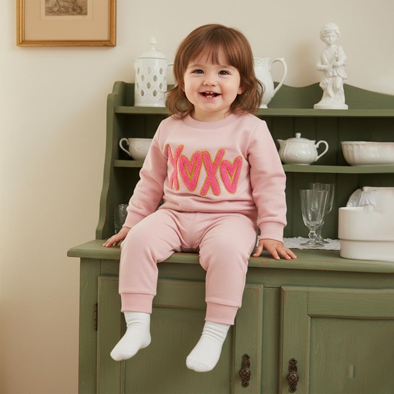 Rourufy Baby Girl Valentines Outfit Infant Sweatshirt Shorts 2pcs Set Girls Long Sleeve Pullover Top Spring Fall Clothes (A Pink, 12-18 Months) - Image 2