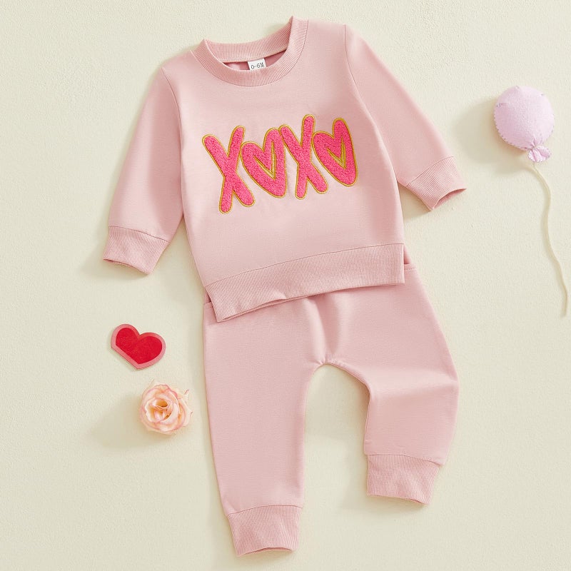 Rourufy Baby Girl Valentines Outfit Infant Sweatshirt Shorts 2pcs Set Girls Long Sleeve Pullover Top Spring Fall Clothes (A Pink, 12-18 Months) - Image 5