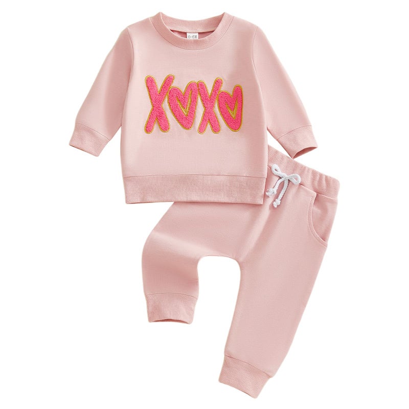 Rourufy Baby Girl Valentines Outfit Infant Sweatshirt Shorts 2pcs Set Girls Long Sleeve Pullover Top Spring Fall Clothes (A Pink, 12-18 Months) - Image 1