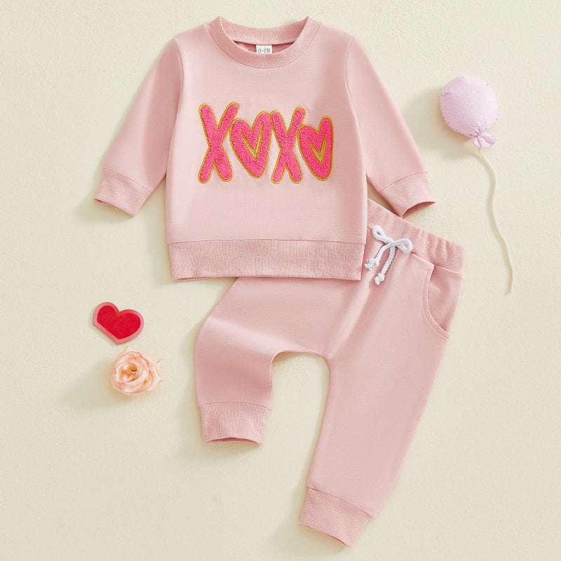 Rourufy Baby Girl Valentines Outfit Infant Sweatshirt Shorts 2pcs Set Girls Long Sleeve Pullover Top Spring Fall Clothes (A Pink, 12-18 Months) - Image 4