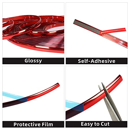 Shine & Bright Auto 25Ft Width:1/4 inch[6mm] Automotive Car Exterior and Interior Molding Trim Universal Bumper Window Door Body Side Decorative Strip (Chrome Red) - Image 4