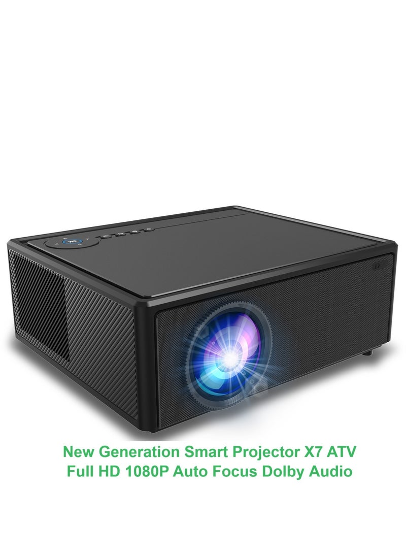 general Smart Projector X7 ATV Full HD 1080P New Generation Multifunctional Auto Focus / Electric Focus 4-Point Keystone Correction / Dolby Audio / Dual Stereo Speaker / 600 ANSI Lumens / Multiple Compatible Interfaces. HD: Game machine, TV BOX, Laptop; USB: Mouse, Keyboard, U-Disk; EARPHONE: Earphones, Audio device, Speaker; AV: DVD, TV BOX - Image 1