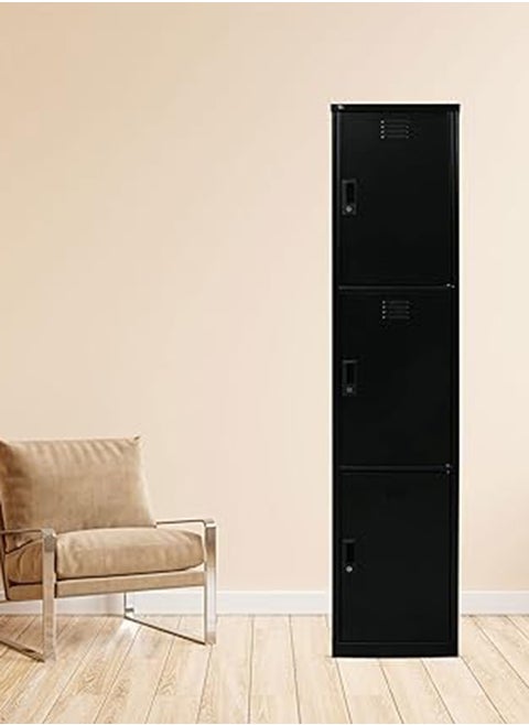 Steel Curved 3 Doors Locker Black 180x38x46.5cm