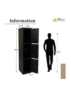 RIGID Steel Curved 3 Doors Locker Black 180x38x46.5cm  - Image 2