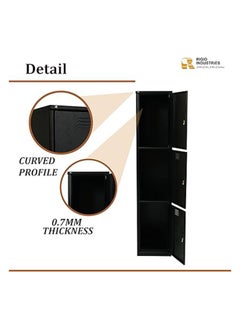 RIGID Steel Curved 3 Doors Locker Black 180x38x46.5cm  - Image 4