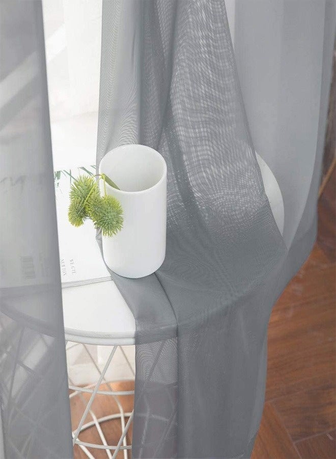 2 Panels Solid Color Grey Sheer Curtains Elegant Grommet Window Voile Panels/Drapes/Treatment for Bedroom Living Room - Image 3