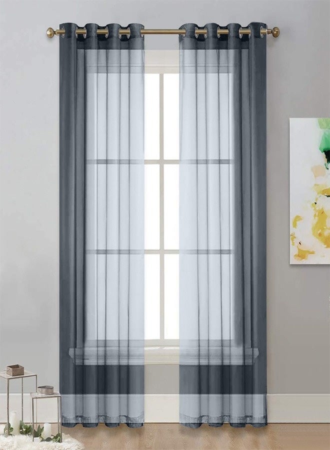 2 Panels Solid Color Grey Sheer Curtains Elegant Grommet Window Voile Panels/Drapes/Treatment for Bedroom Living Room - Image 1