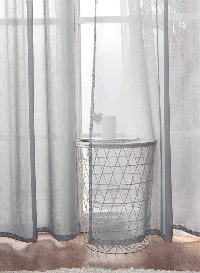 2 Panels Solid Color Grey Sheer Curtains Elegant Grommet Window Voile Panels/Drapes/Treatment for Bedroom Living Room - Image 4