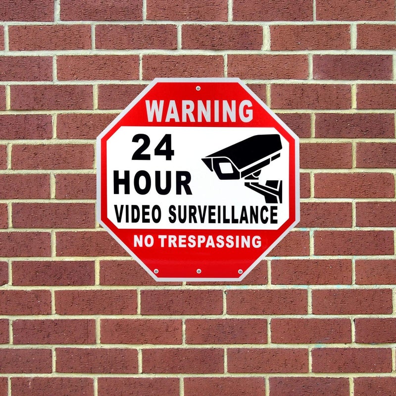 Kichwit Video Surveillance Sign No Trespassing Reflective Metal Sign Octagon Shaped Aluminum Yard Sign with Stakes Measures 118 x 118 - Image 4