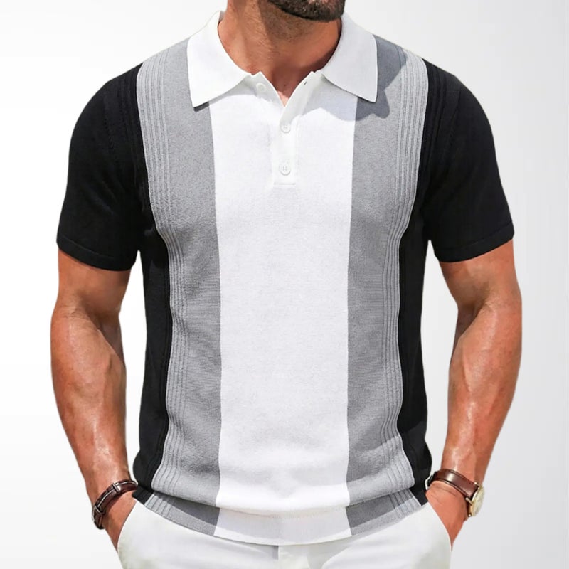 Men's Casual Knit Polo Shirt Contrast Trim Slim Fit Business T-Shirt - Image 3