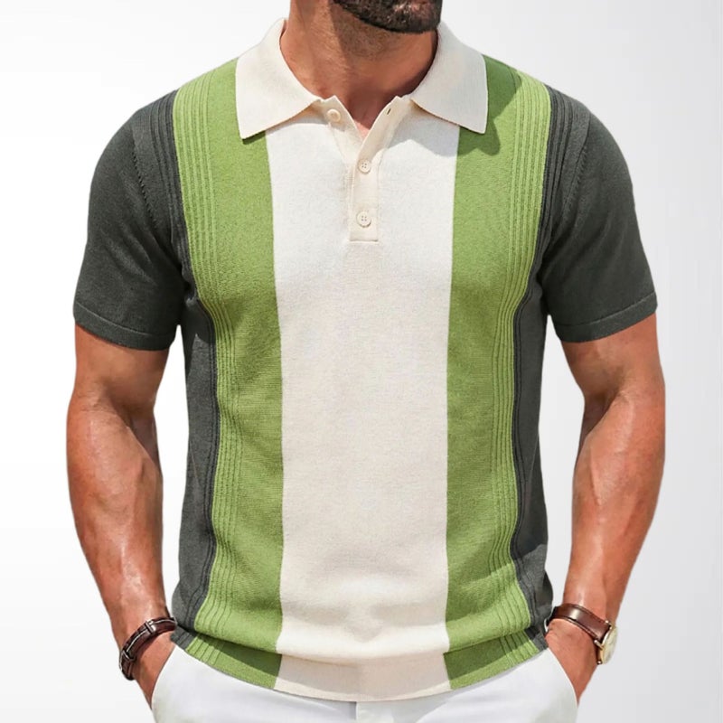 Men's Casual Knit Polo Shirt Contrast Trim Slim Fit Business T-Shirt - Image 2