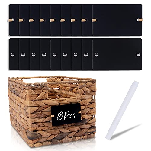 Temlum 18 Pcs Acrylic Basket Labels, Storage Tags with Chalk Marker Removable Label for Wire, Wicker, Woven Baskets & Pantry Storage (Rectangle, Black) - Image 1